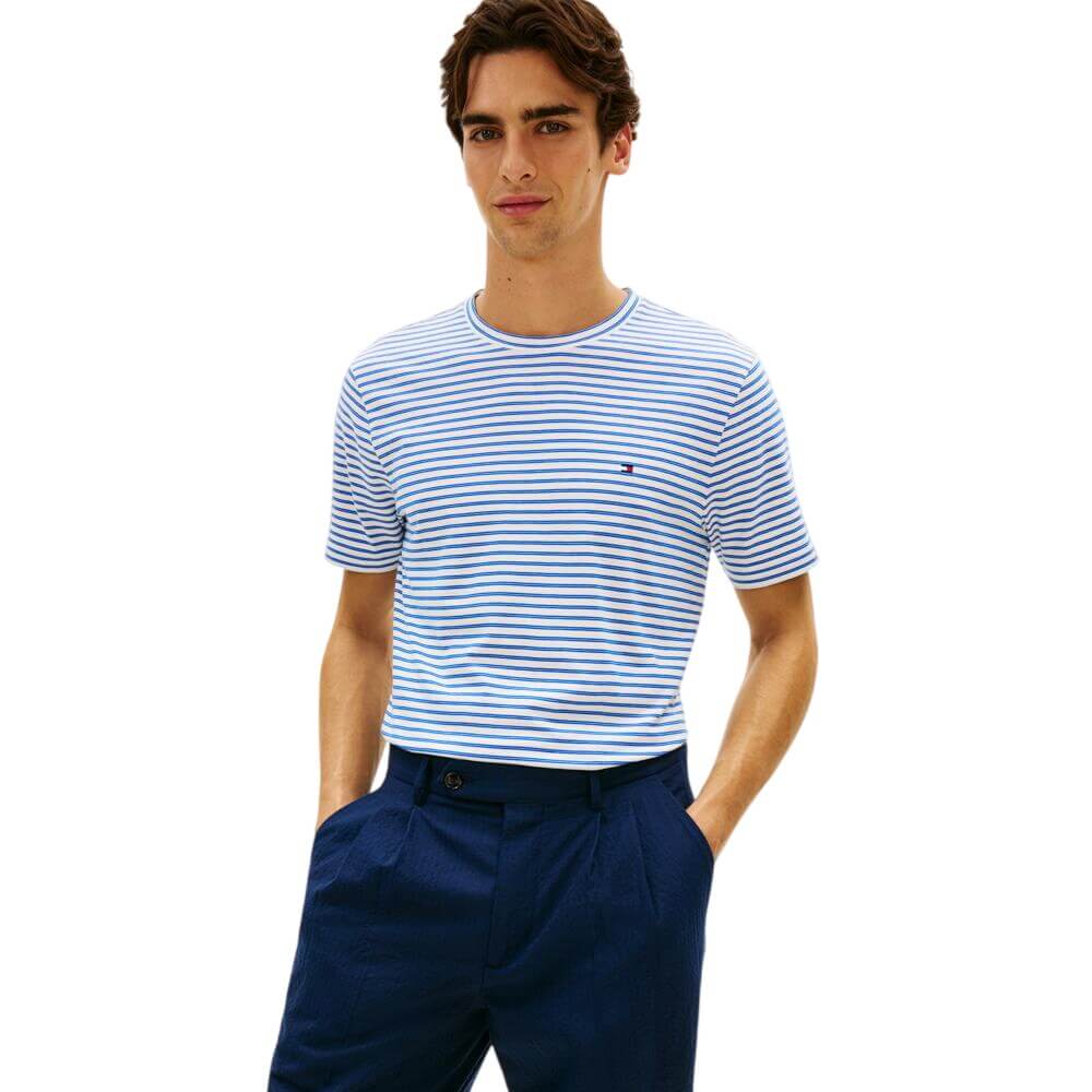 Tommy Hilfiger Stripe Flag Embroidery Crew Neck T-Shirt